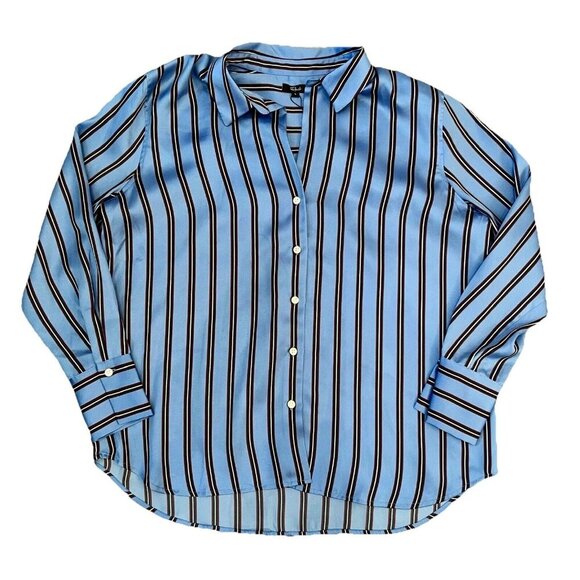 RAILS Women’s Dorian Primrose Stripe Satin Button Down Shirt Size Large Blue - Picture 1 of 8